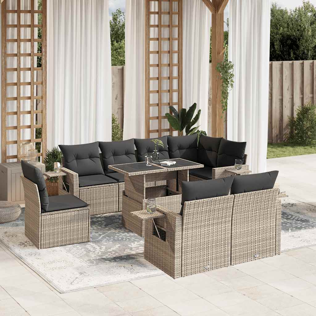 9-Tlg. Garten-Sofagarnitur Mit Kissen Beige Poly Rattan