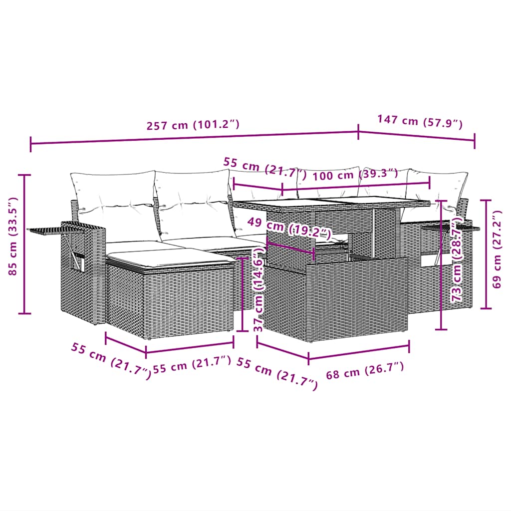 7-Teiliges Gartensofa-Set Mit Kissen, Es Polyrattan