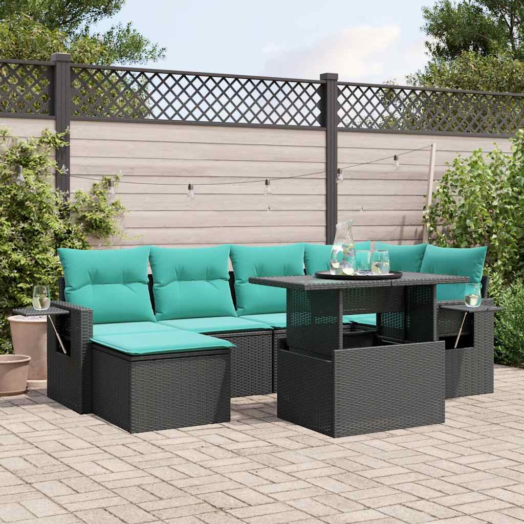 7-Teiliges Gartensofa-Set Mit Kissen, Es Polyrattan