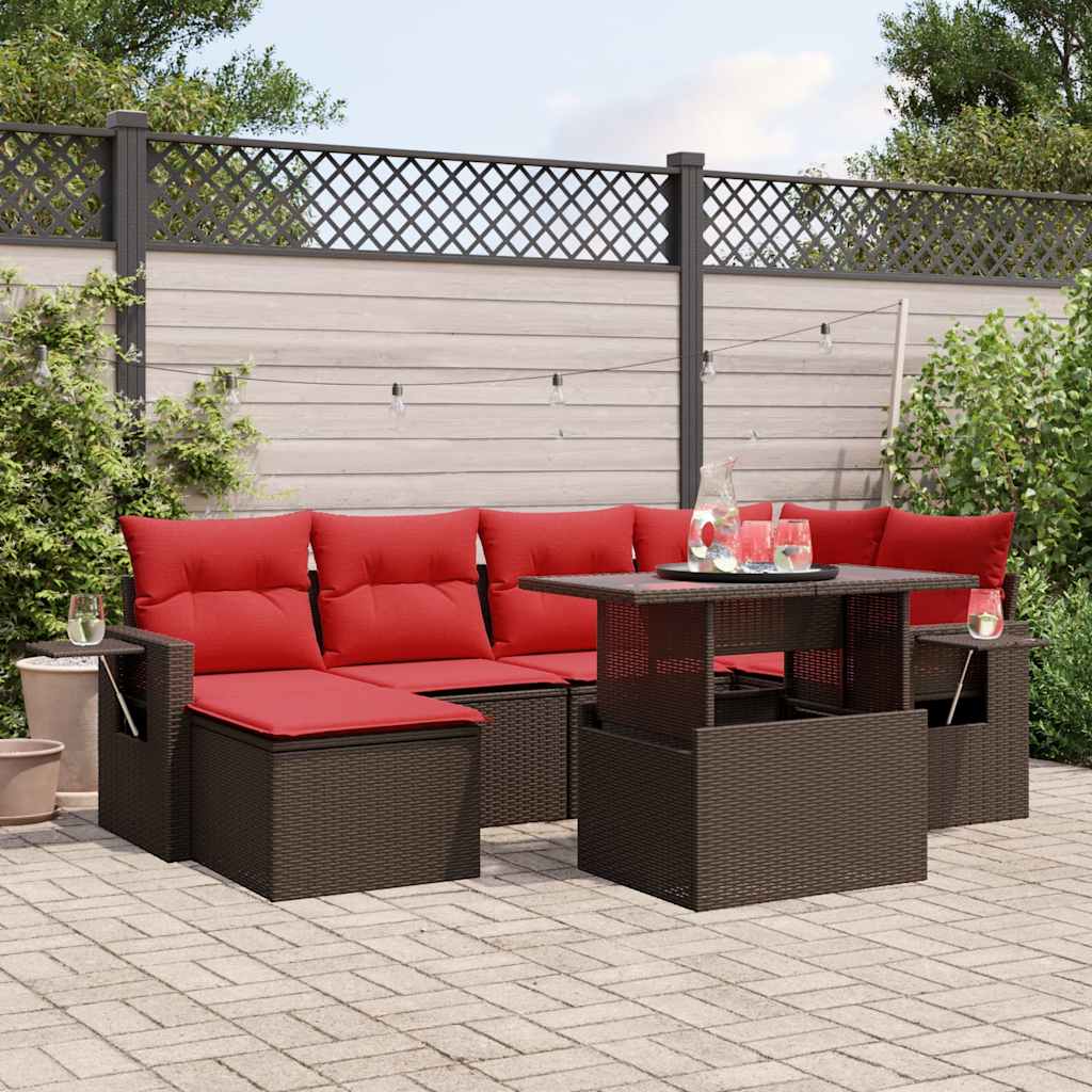 7-Teiliges Gartensofa-Set Mit Kissen, Es Polyrattan