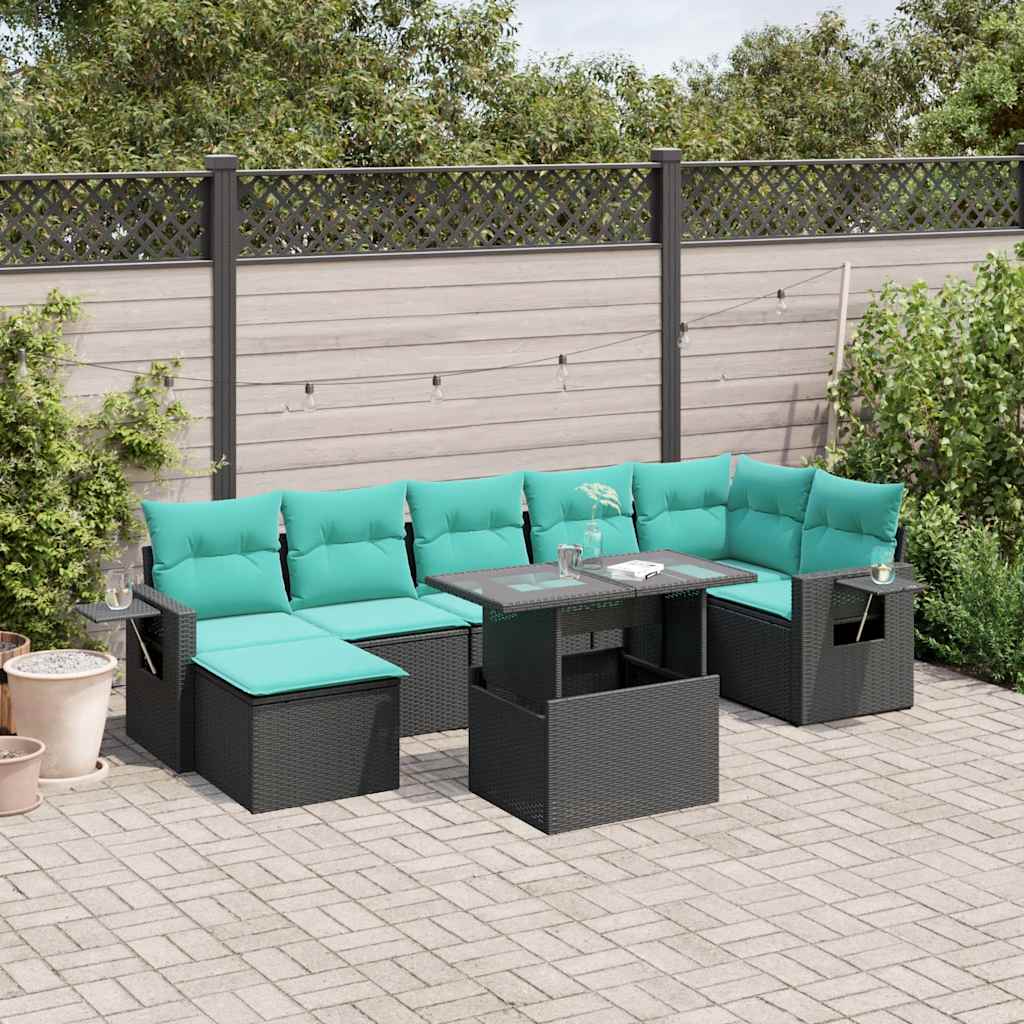 8-Tlg. Garten-Sofagarnitur Mit Kissen Poly Rattan Akazie
