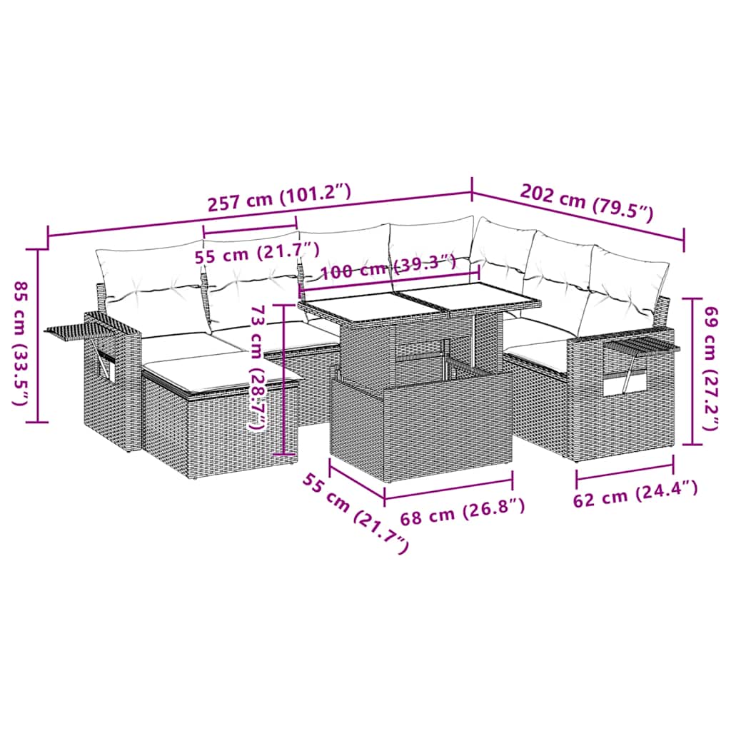 8-Teiliges Gartensofa-Set Mit Kissen, Es Polyrattan