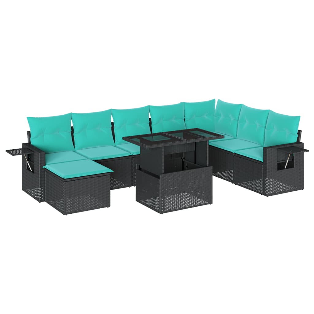 9-Teiliges Gartensofa-Set Mit Kissen, Es Polyrattan