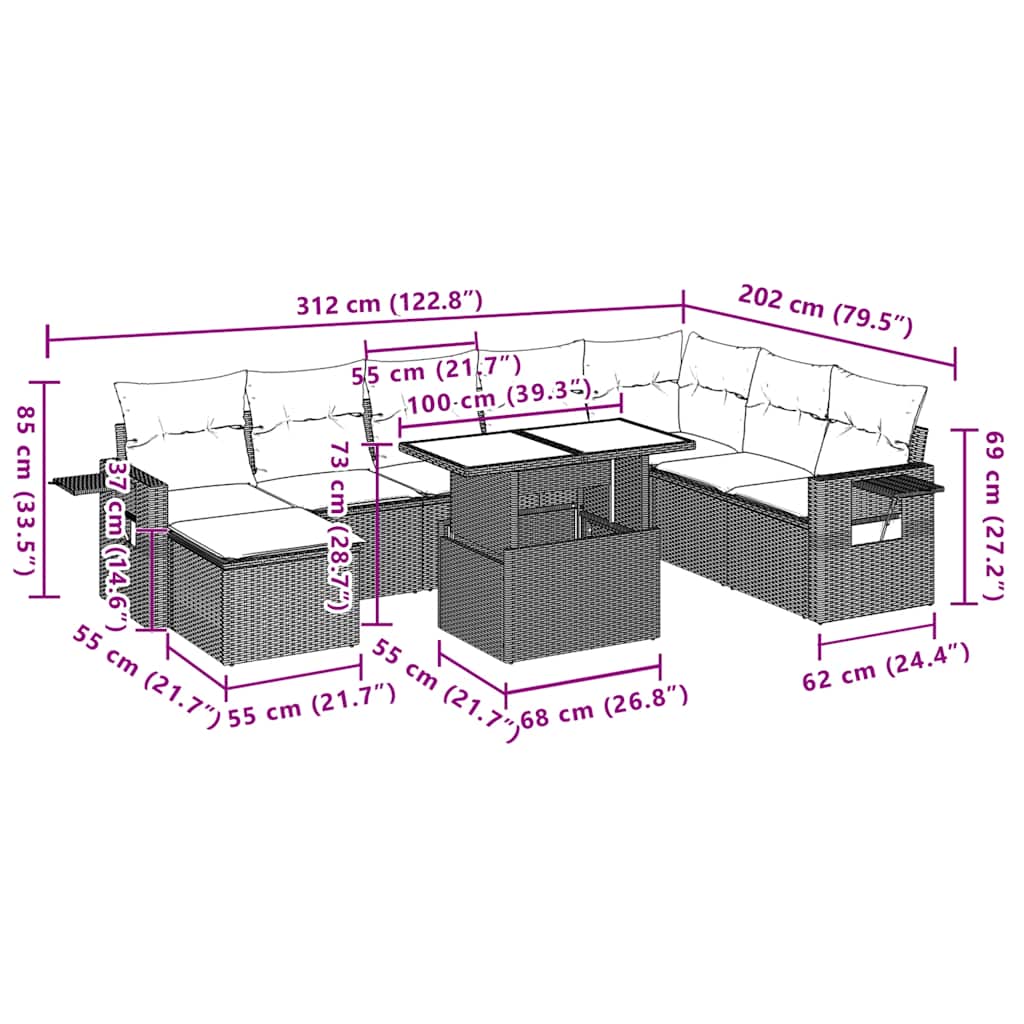 9-Teiliges Gartensofa-Set Mit Kissen, Es Polyrattan