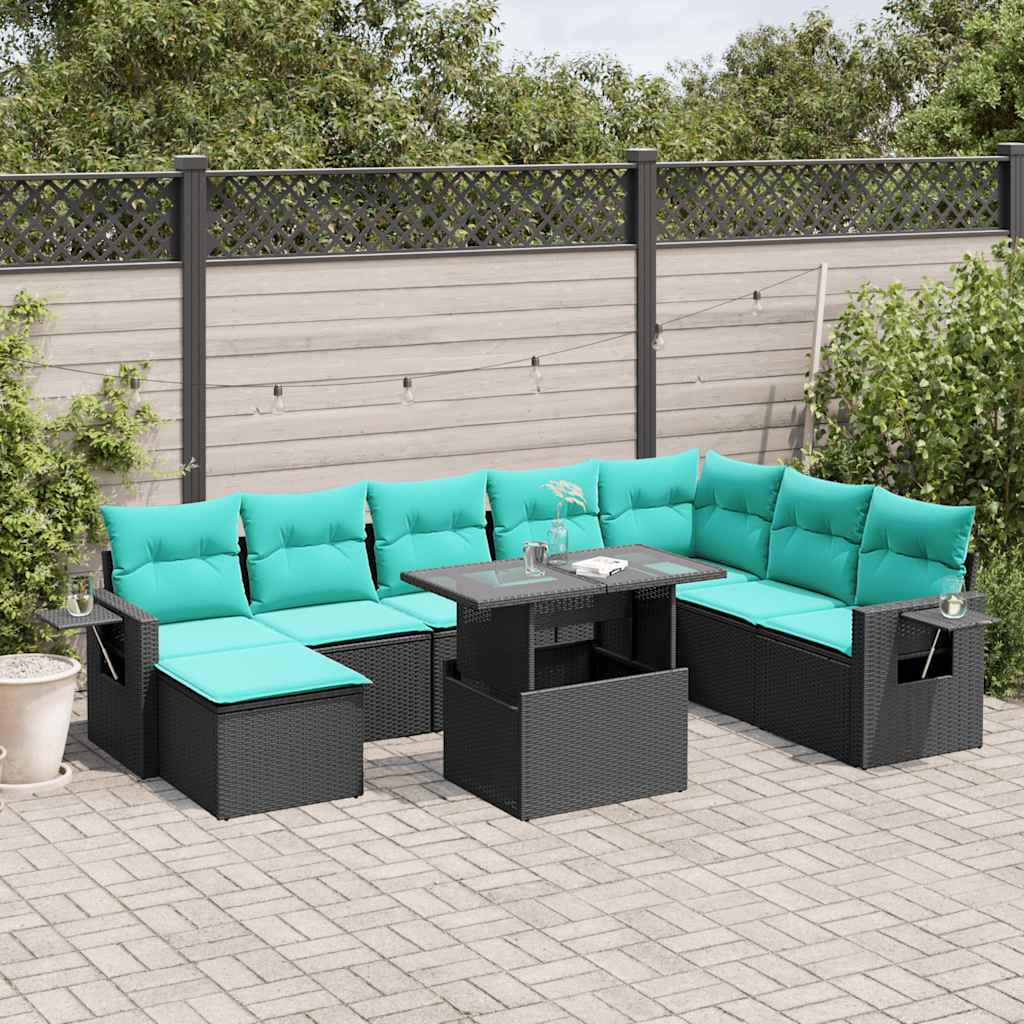 9-Teiliges Gartensofa-Set Mit Kissen, Es Polyrattan
