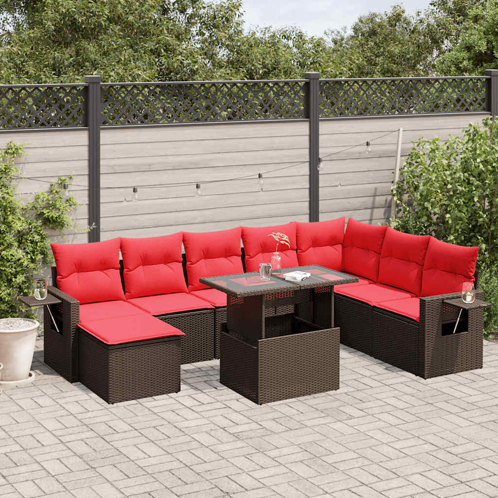 9-Teiliges Gartensofa-Set Mit Kissen, Es Polyrattan