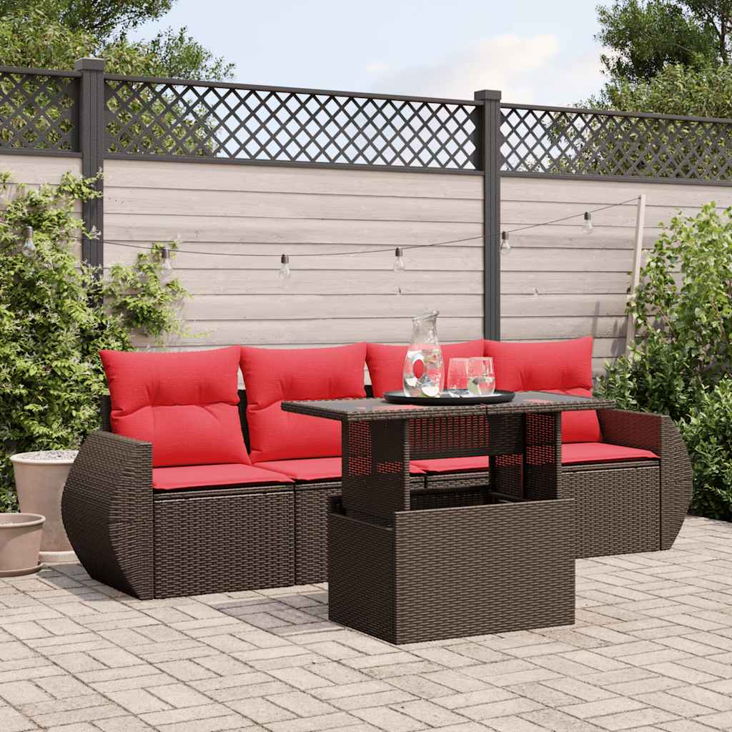 5-Tlg. Garten-Sofagarnitur Mit Kissen Poly Rattan Akazie