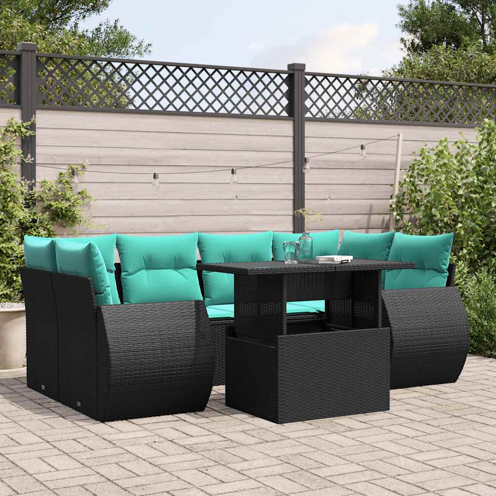 7-Teiliges Gartensofa-Set Mit Kissen, Es Polyrattan