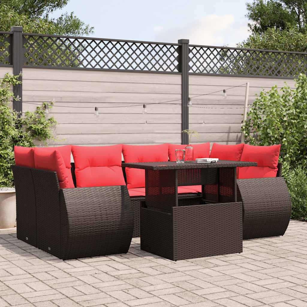 7-Teiliges Gartensofa-Set Mit Kissen, Es Polyrattan