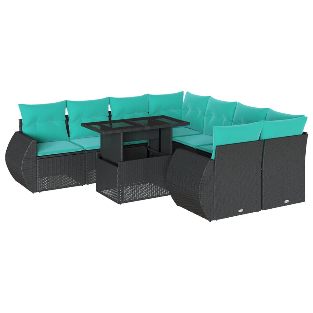 9-Teiliges Gartensofa-Set Mit Kissen, Es Polyrattan