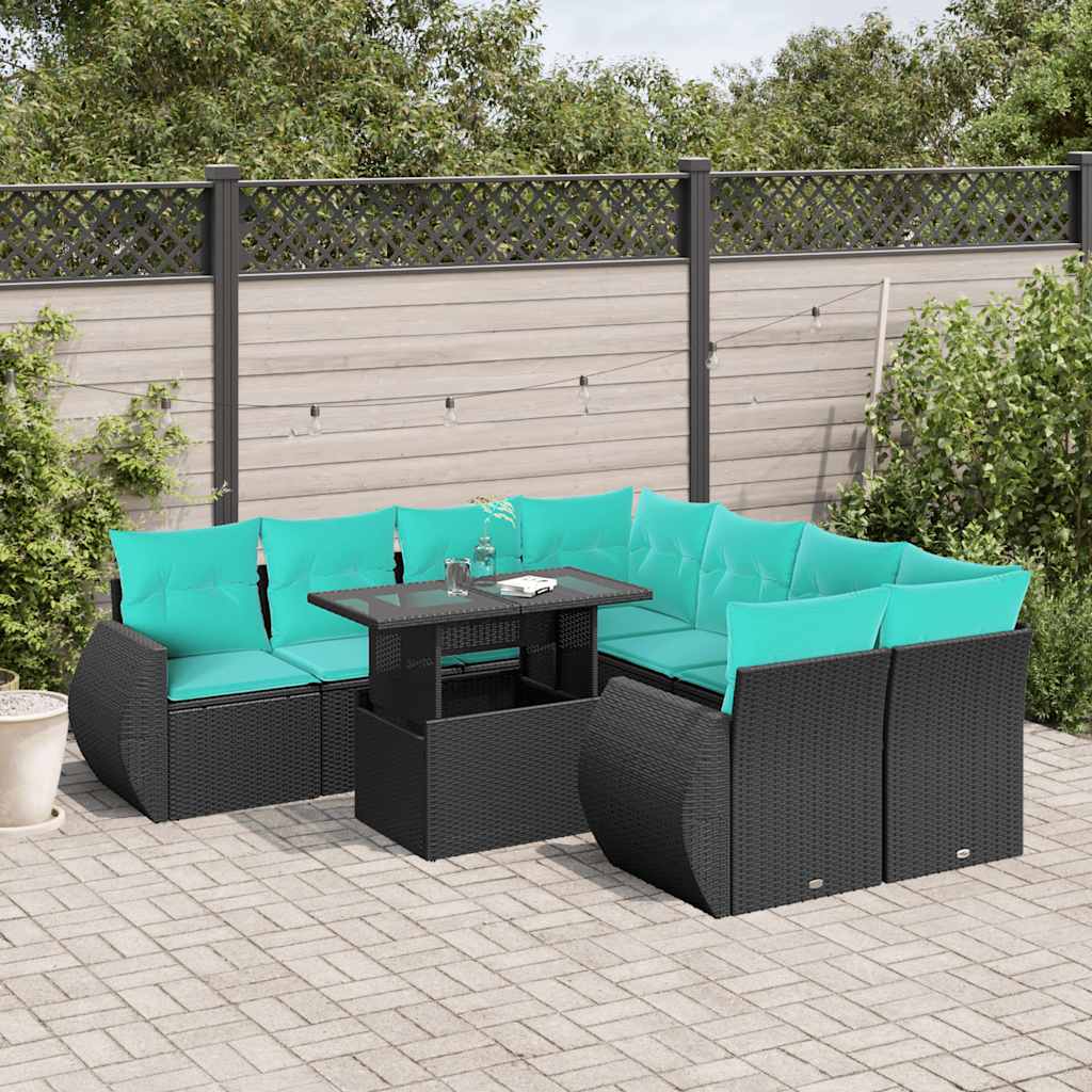 9-Teiliges Gartensofa-Set Mit Kissen, Es Polyrattan