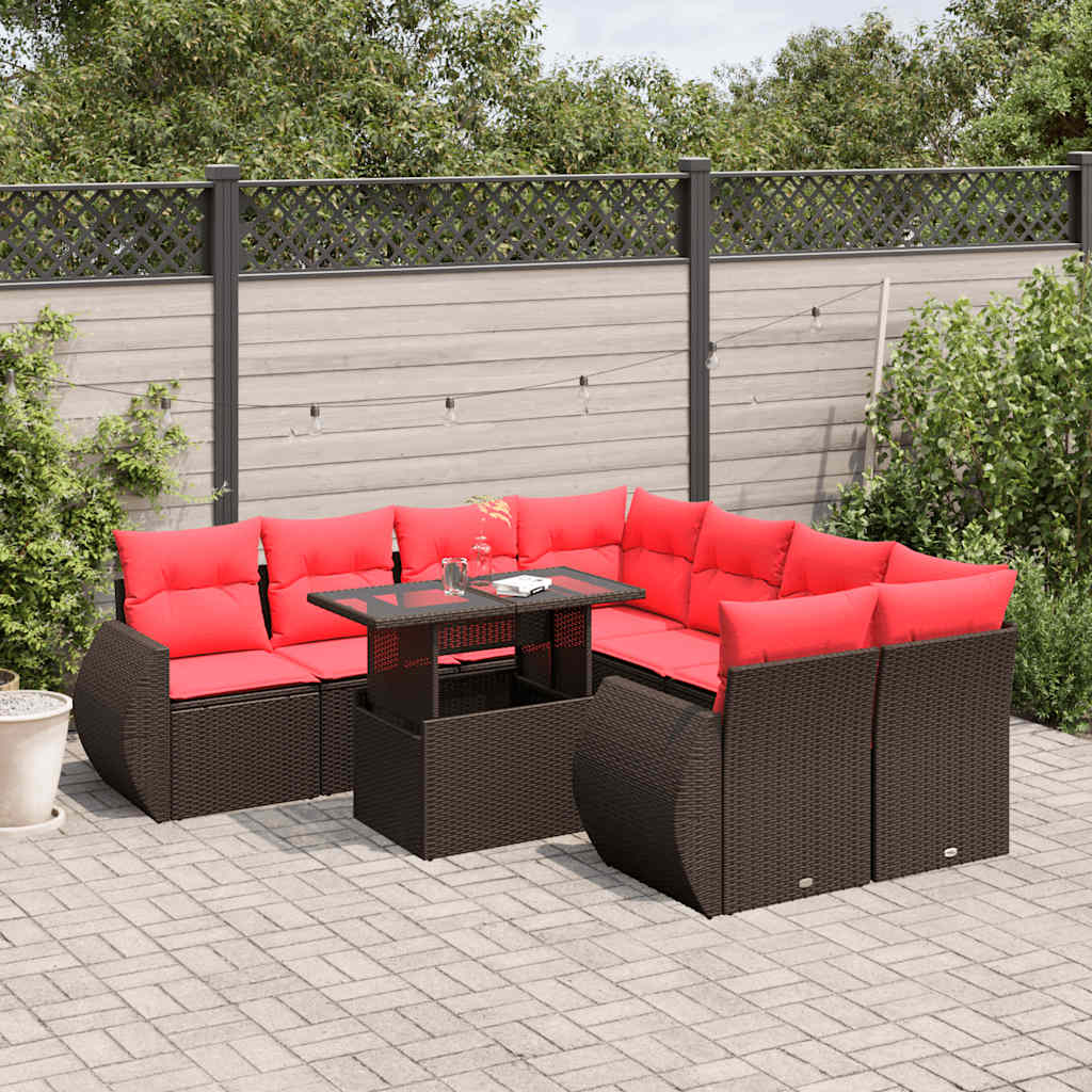 9-Teiliges Gartensofa-Set Mit Kissen, Es Polyrattan