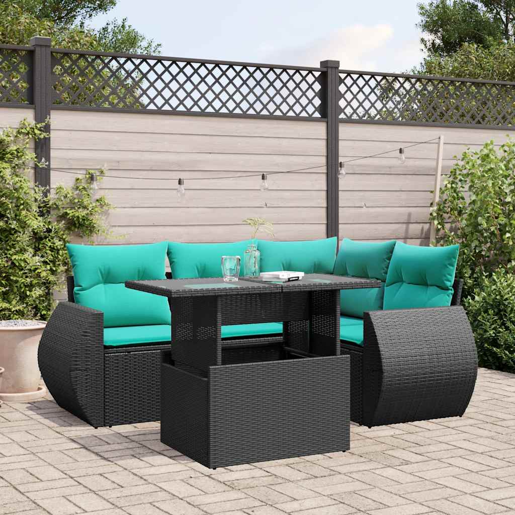 5-Tlg. Garten-Sofagarnitur Mit Kissen Poly Rattan Akazie