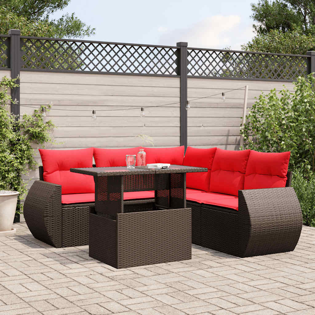 6-Teiliges Gartensofa-Set Mit Kissen, Es Polyrattan