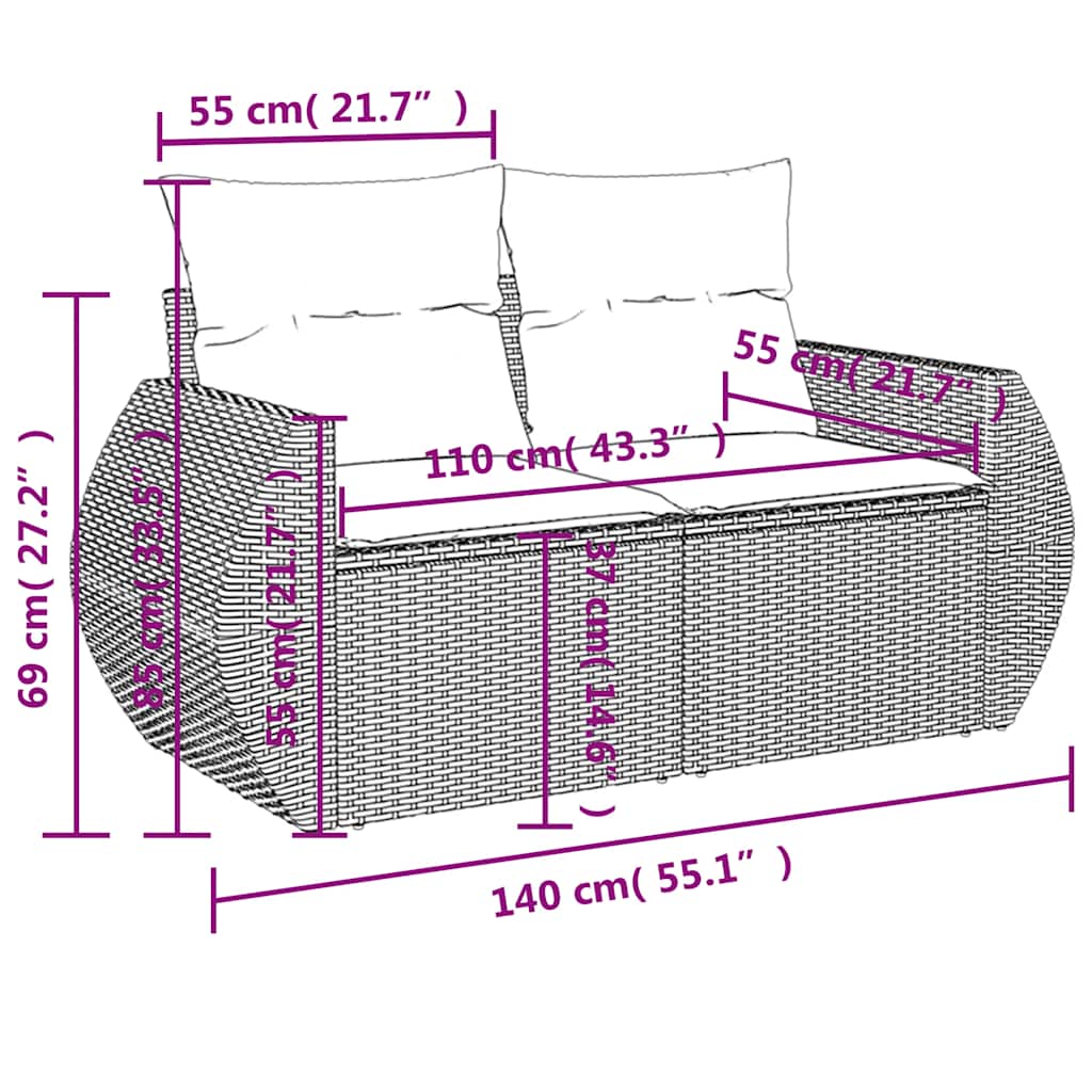 7-Teiliges Gartensofa-Set Mit Kissen, Es Polyrattan