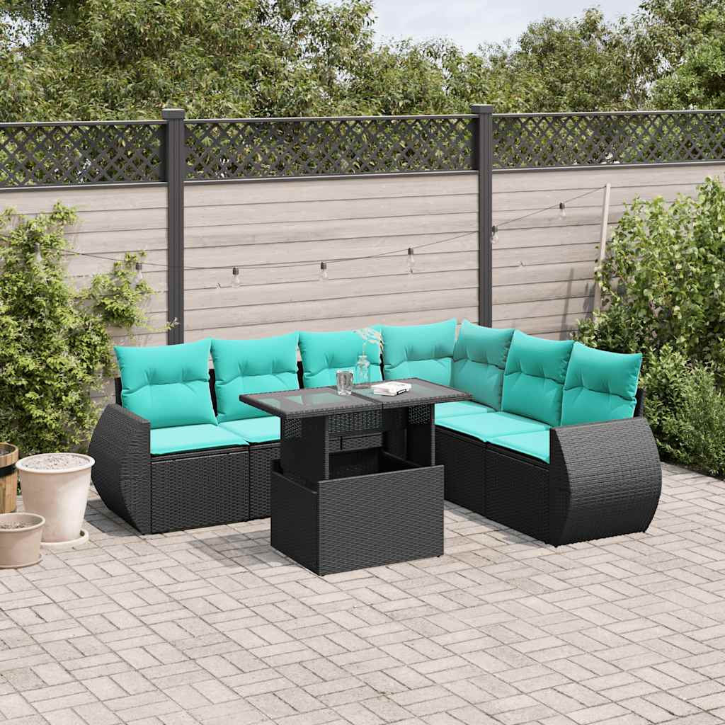 7-Teiliges Gartensofa-Set Mit Kissen, Es Polyrattan