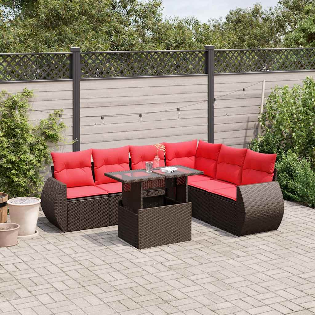 7-Teiliges Gartensofa-Set Mit Kissen, Es Polyrattan