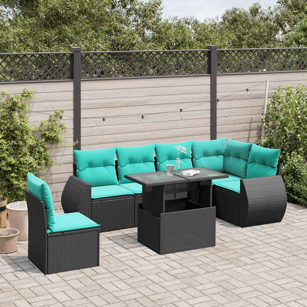 7-Teiliges Gartensofa-Set Mit Kissen, Es Polyrattan