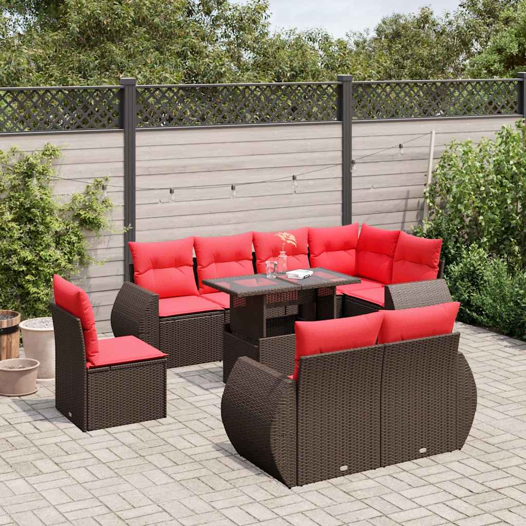9-Tlg. Garten-Sofagarnitur Mit Kissen Poly Rattan