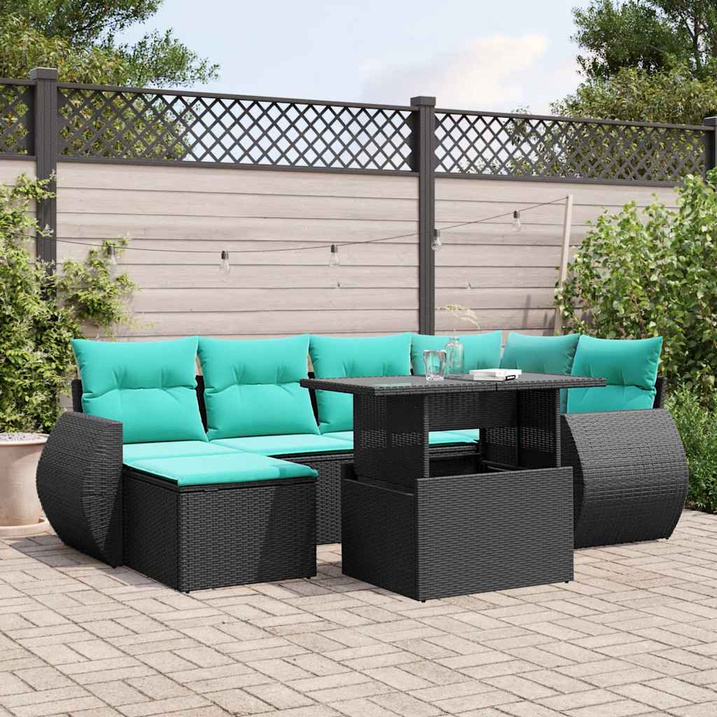 7-Tlg. Garten-Sofagarnitur Mit Kissen Poly Rattan Akazie