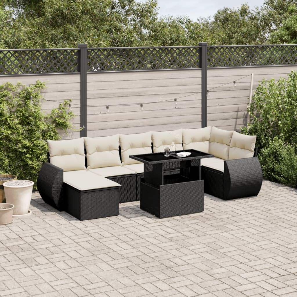 8-Tlg. Garten-Sofagarnitur Mit Kissen Beige Poly Rattan