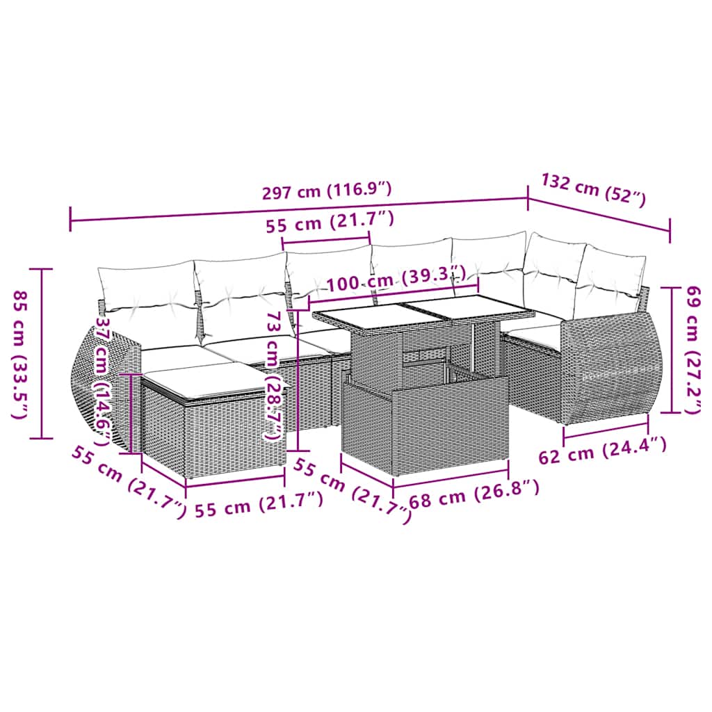 8-Teiliges Gartensofa-Set Mit Kissen, Es Polyrattan