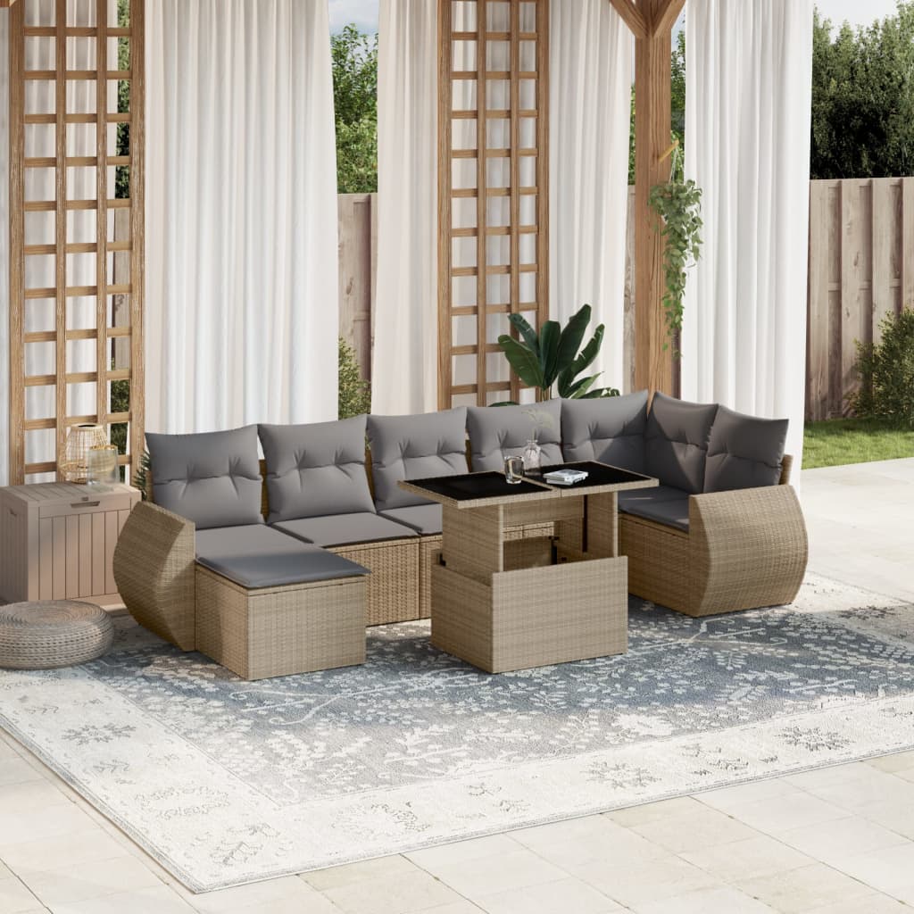 8-Tlg. Garten-Sofagarnitur Mit Kissen Beige Poly Rattan