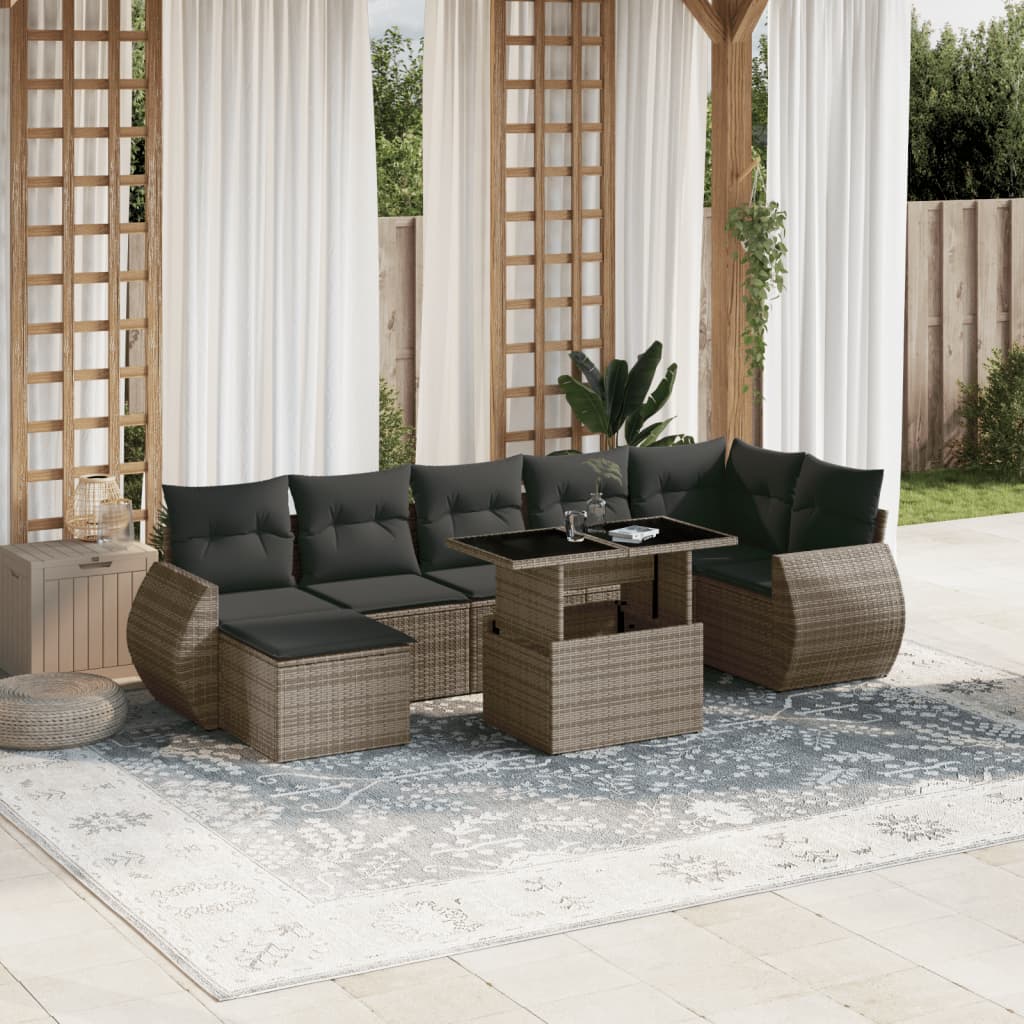 8-Tlg. Garten-Sofagarnitur Mit Kissen Beige Poly Rattan