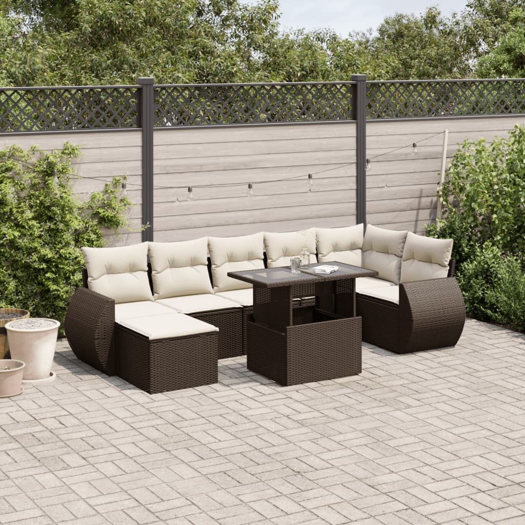 8-Tlg. Garten-Sofagarnitur Mit Kissen Beige Poly Rattan
