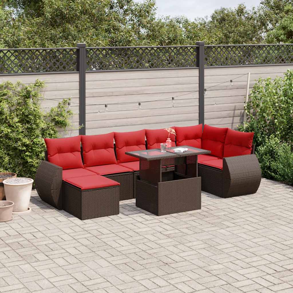 8-Teiliges Gartensofa-Set Mit Kissen, Es Polyrattan