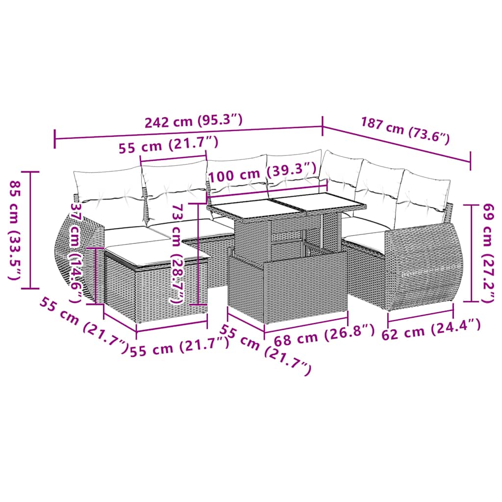 8-Teiliges Gartensofa-Set Mit Kissen, Es Polyrattan