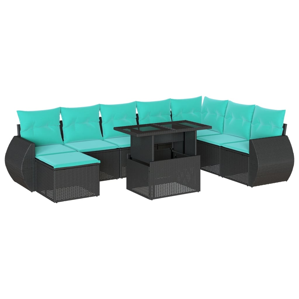 9-Teiliges Gartensofa-Set Mit Kissen, Es Polyrattan