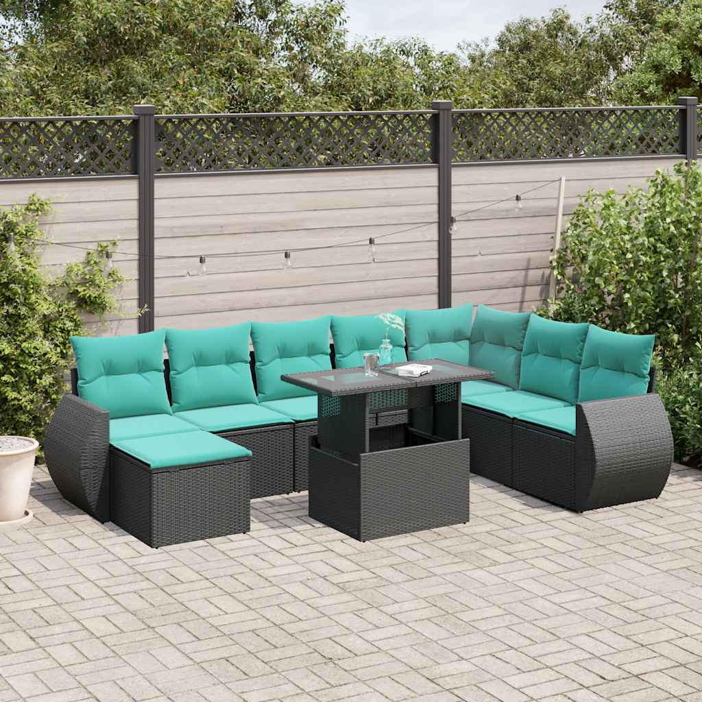9-Teiliges Gartensofa-Set Mit Kissen, Es Polyrattan
