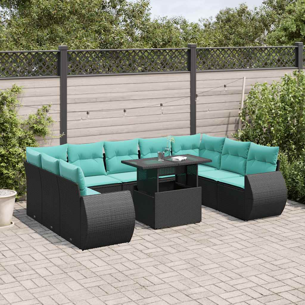 10-Tlg. Garten-Sofagarnitur Mit Kissen Poly Rattan Akazie