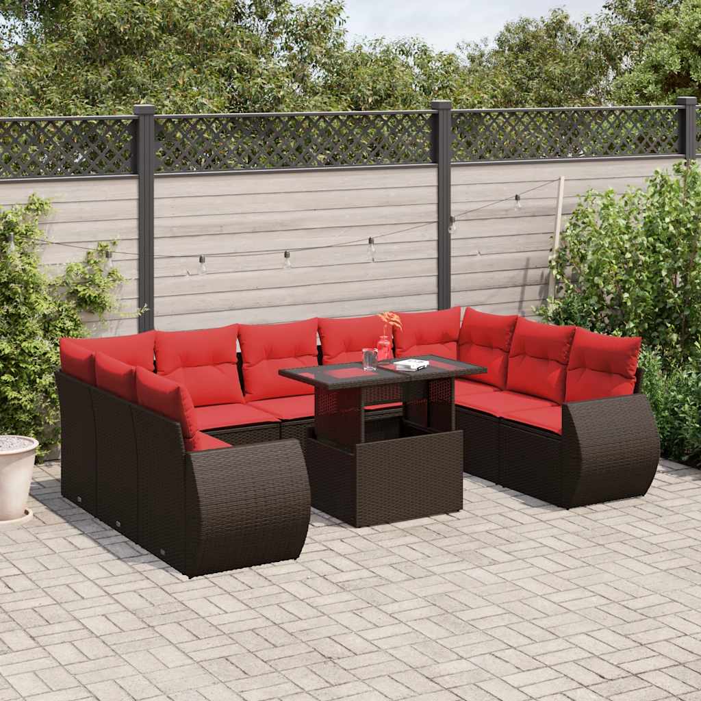 10-Tlg. Garten-Sofagarnitur Mit Kissen Poly Rattan Akazie