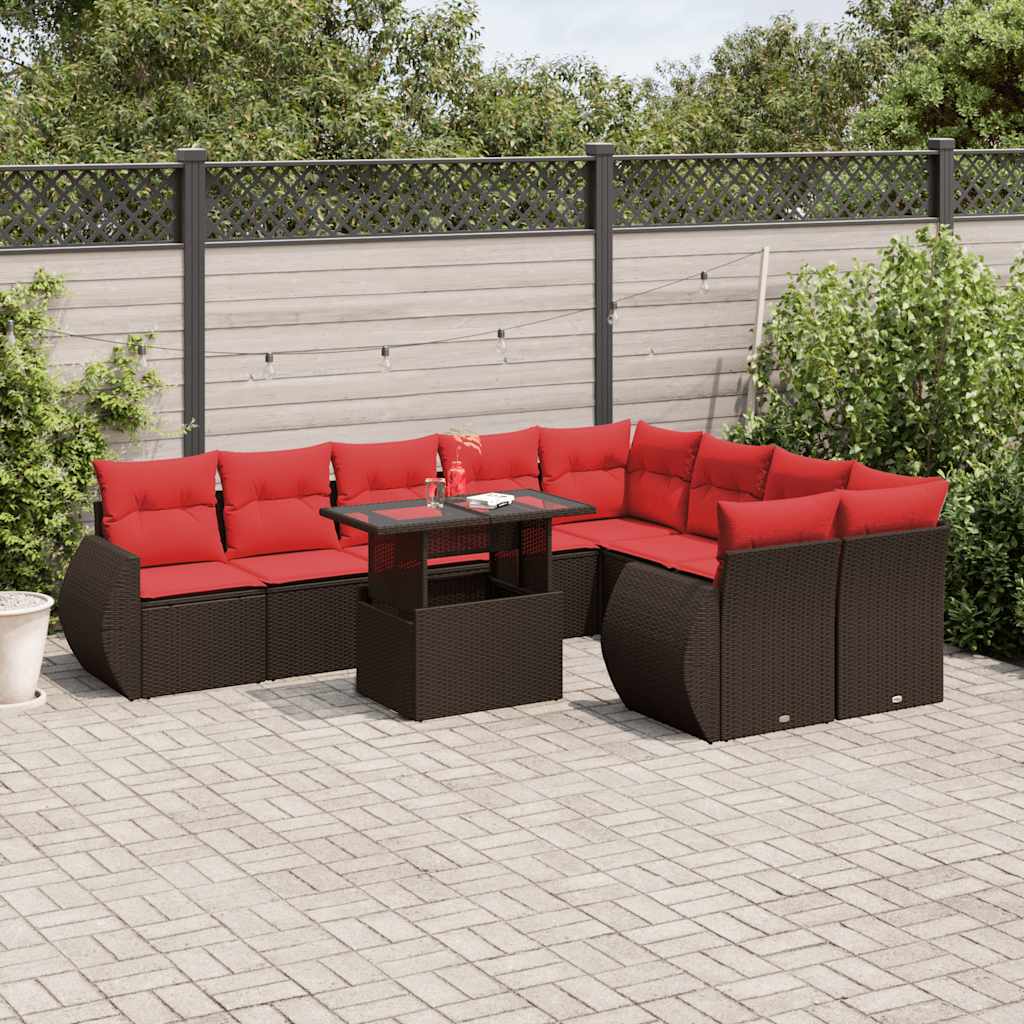 10-Teiliges Gartensofa-Set Mit Kissen, Es Polyrattan
