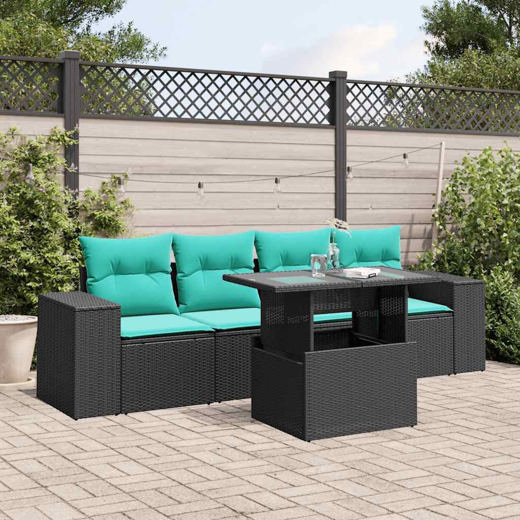5-Teiliges Gartensofa-Set Mit Kissen, Es Polyrattan