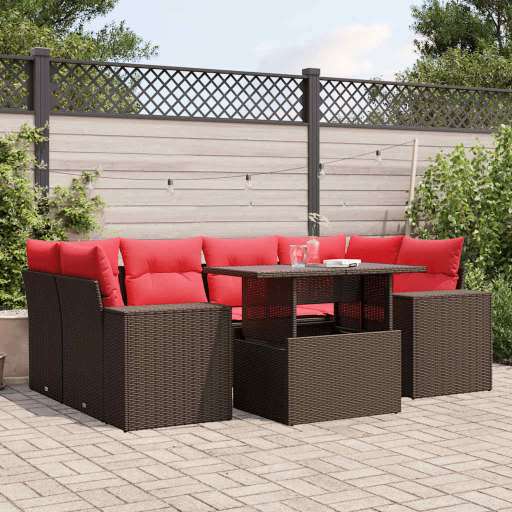 7-Tlg. Garten-Sofagarnitur Mit Kissen Poly Rattan