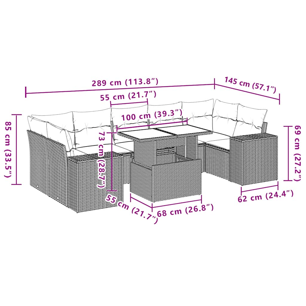 8-Teiliges Gartensofa-Set Mit Kissen, Es Polyrattan