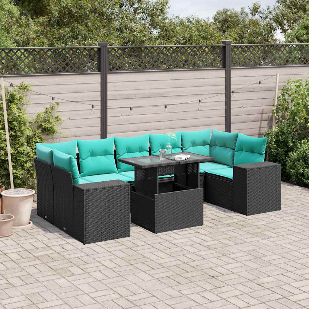 8-Teiliges Gartensofa-Set Mit Kissen, Es Polyrattan
