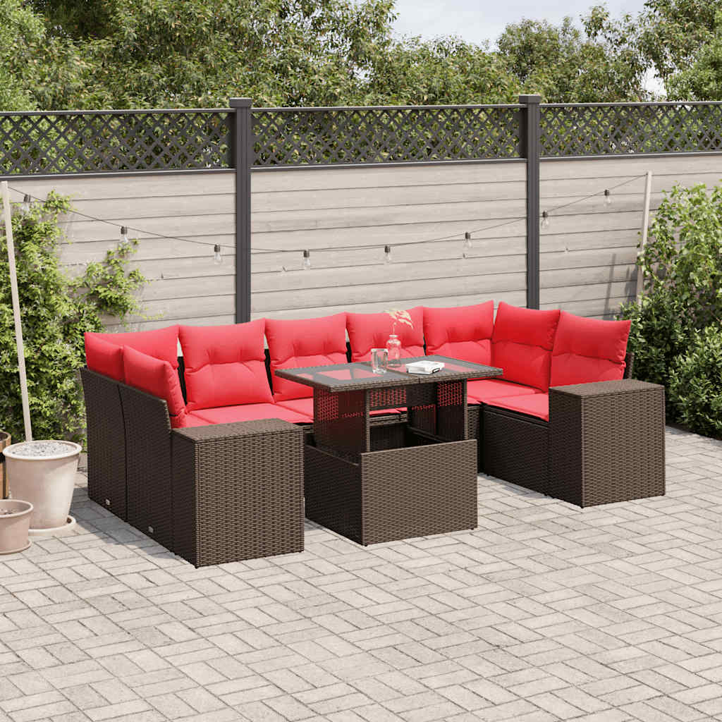 8-Teiliges Gartensofa-Set Mit Kissen, Es Polyrattan