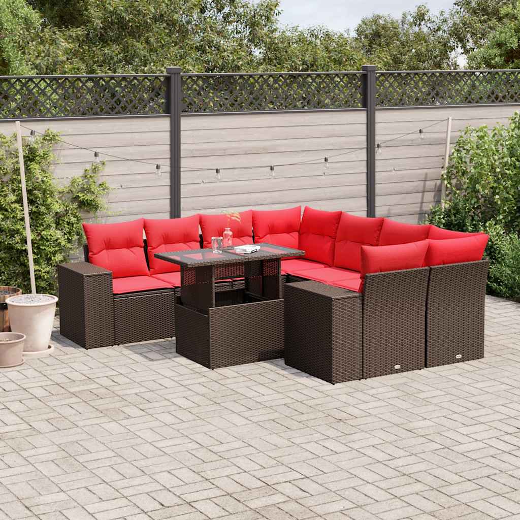 9-Tlg. Garten-Sofagarnitur Mit Kissen Poly Rattan
