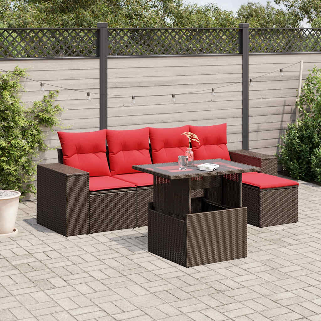 6-Tlg. Garten-Sofagarnitur Mit Kissen Poly Rattan Akazie