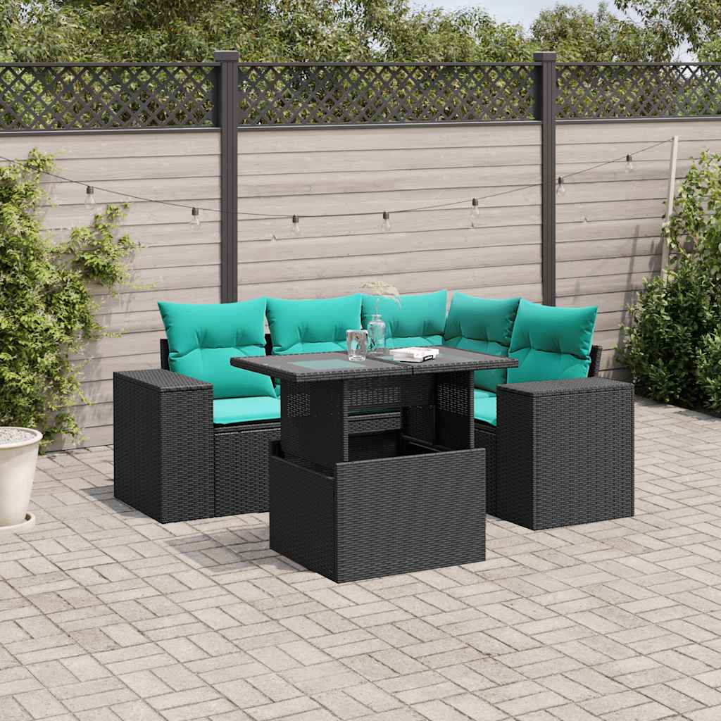5-Teiliges Gartensofa-Set Mit Kissen, Es Polyrattan