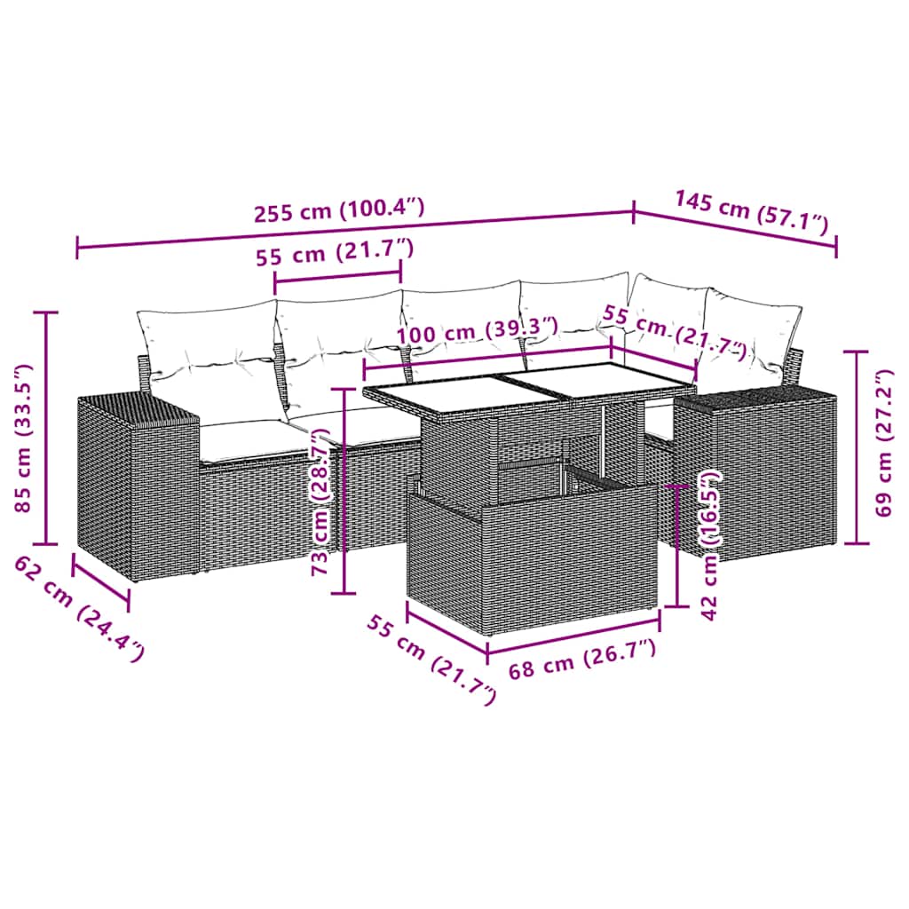6-Teiliges Gartensofa-Set Mit Kissen, Es Polyrattan