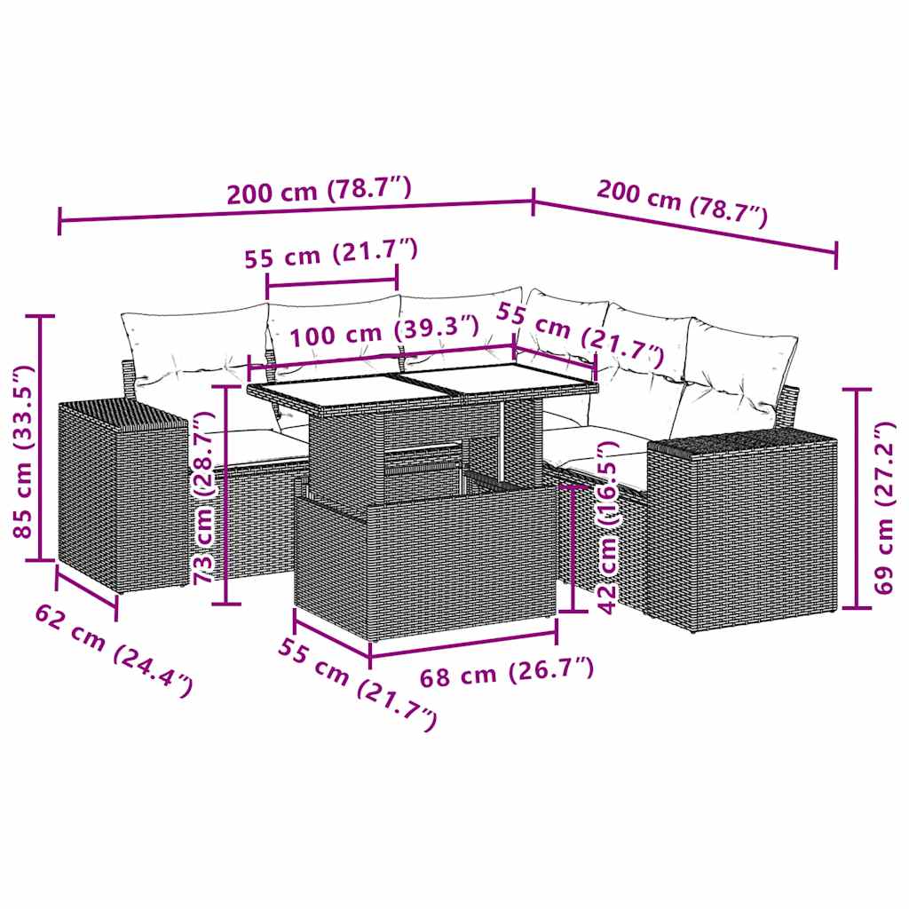 6-Teiliges Gartensofa-Set Mit Kissen, Es Polyrattan