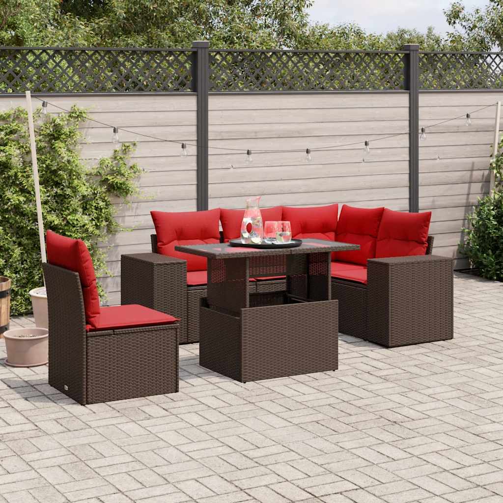6-Teiliges Gartensofa-Set Mit Kissen, Es Polyrattan