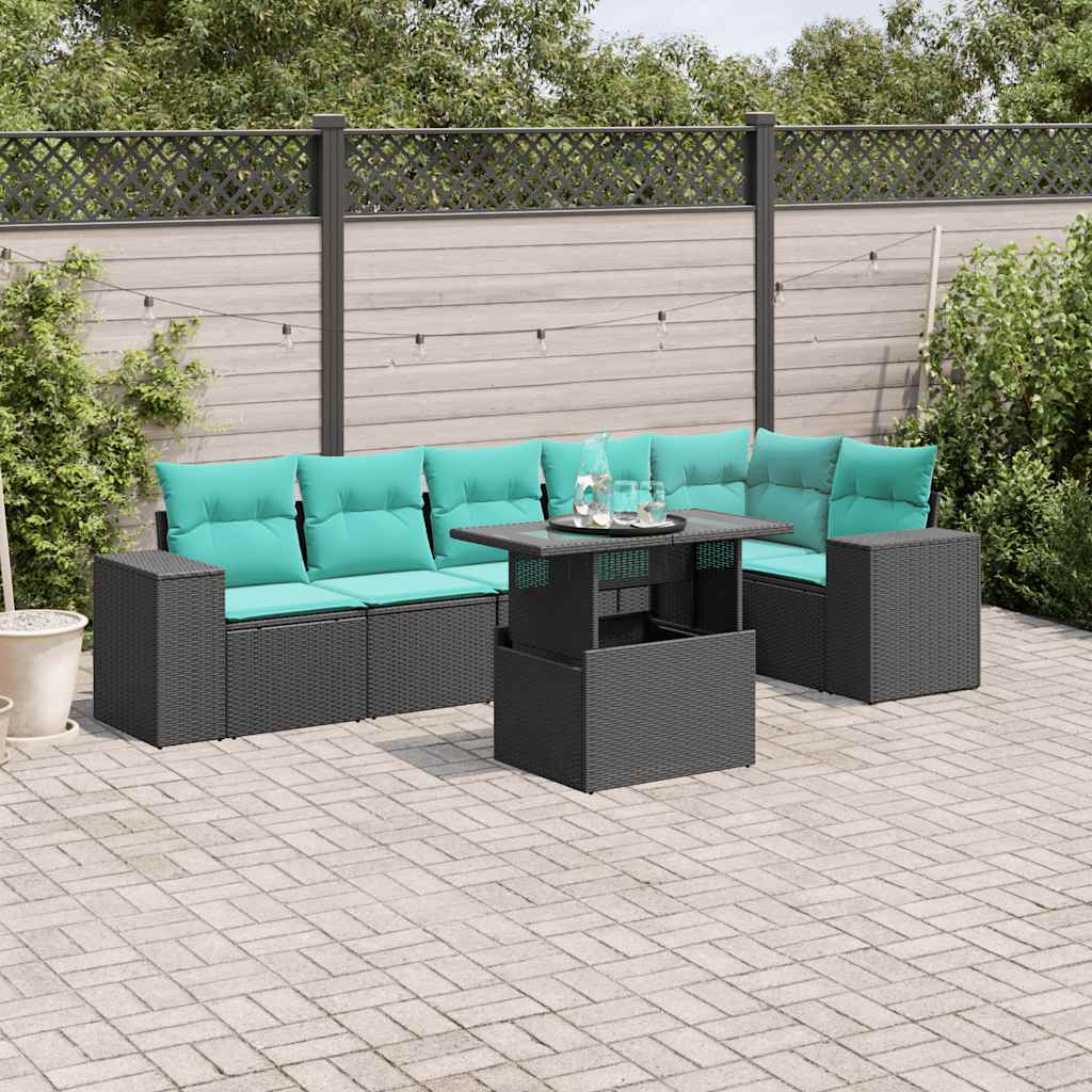 7-Teiliges Gartensofa-Set Mit Kissen, Es Polyrattan