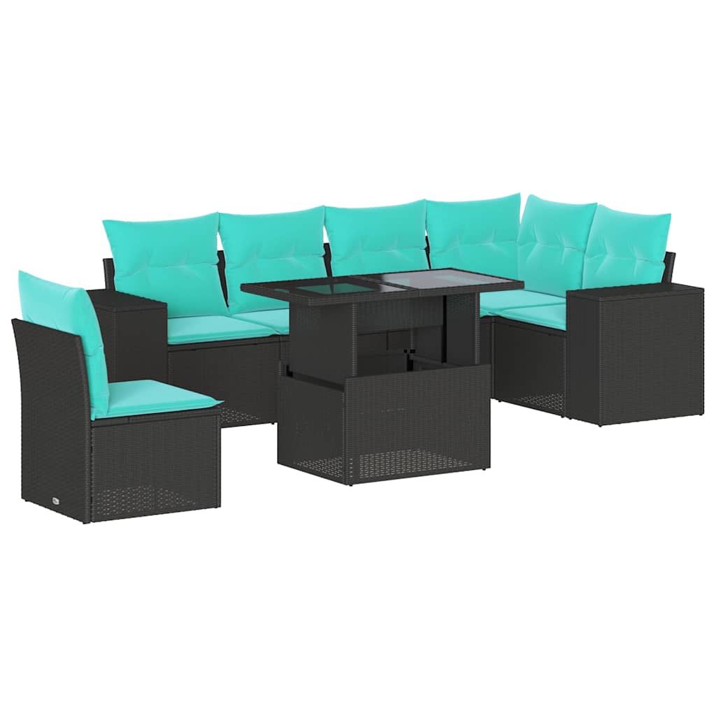 7-Teiliges Gartensofa-Set Mit Kissen, Es Polyrattan