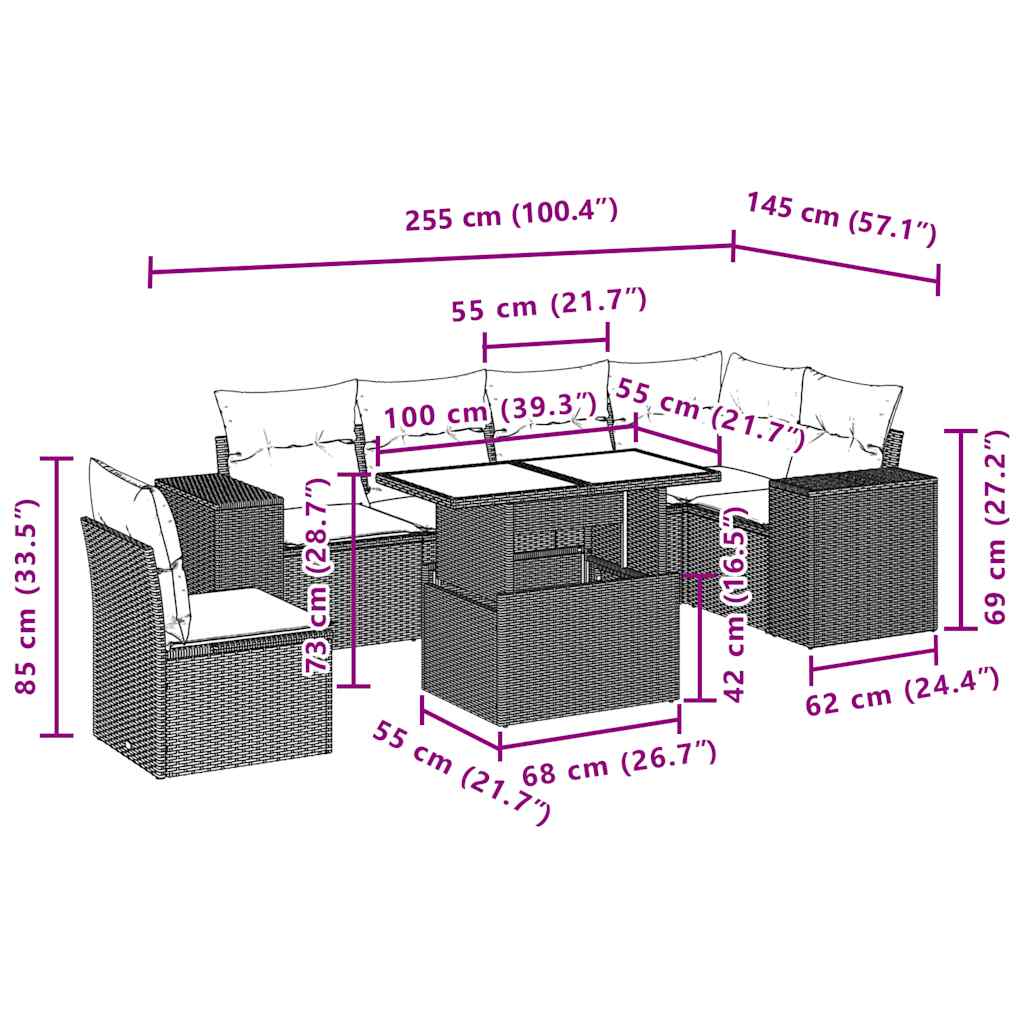 7-Teiliges Gartensofa-Set Mit Kissen, Es Polyrattan